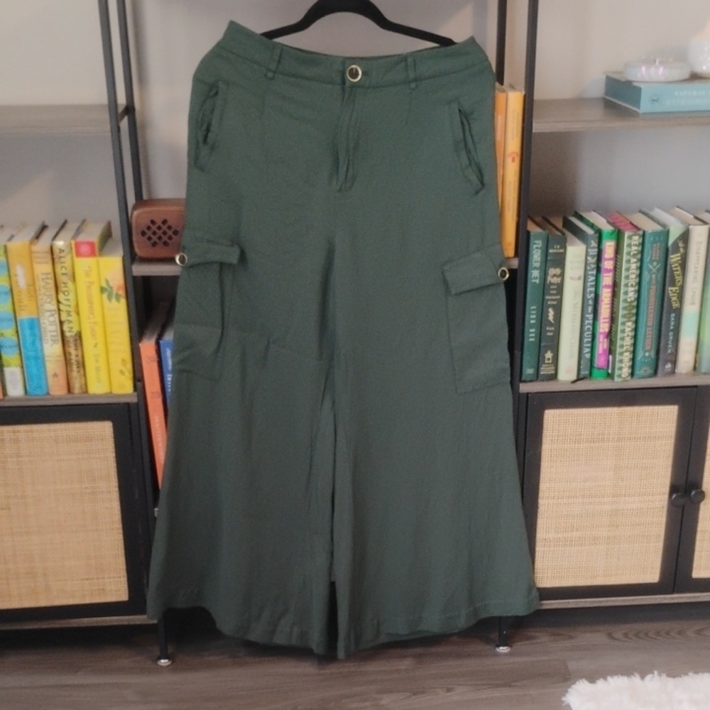 Anthropologie Olive Green Wide Leg Cargo Pants